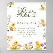 Kleines Huhn macht ein Baby Shower Game Schild (Vorne)