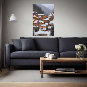 Kleines italienisches Dorf im Berg   Art der AI Poster