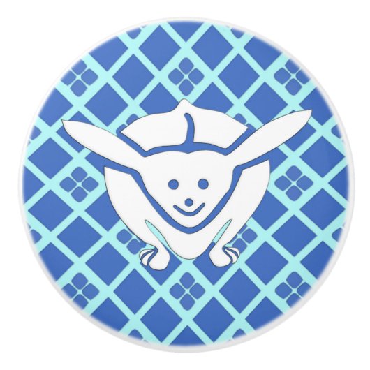 Kleines japanisches Kaninchen, blauer Hintergrund Keramikknauf (Vorderseite)