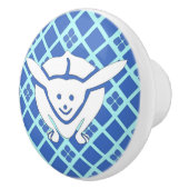 Kleines japanisches Kaninchen, blauer Hintergrund Keramikknauf (Rechts)