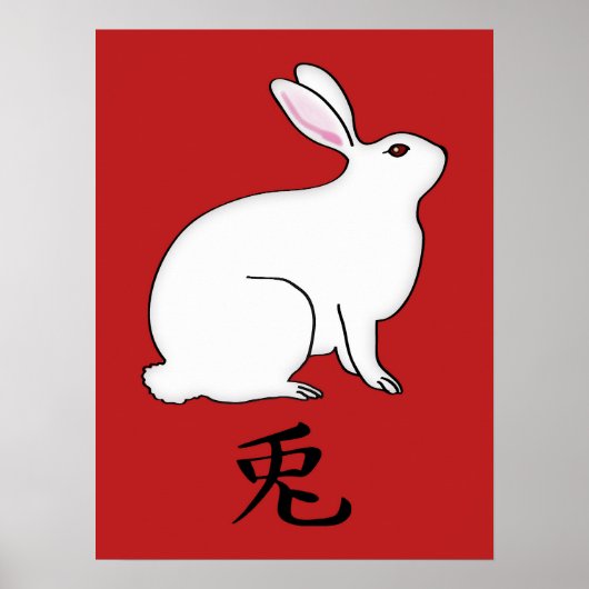 Kleines Japanisches Kaninchen mit Kanji-Symbol Poster (Vorne)
