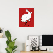 Kleines Japanisches Kaninchen mit Kanji-Symbol Poster (Heimbüro)