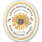 Kleines Jar Oval Sonnenblumen Honey Label mit Bien (Vorderseite)