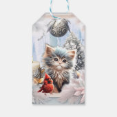 Kleines Kätzchen mit Vogel. Geschenkanhänger (Rückseite)