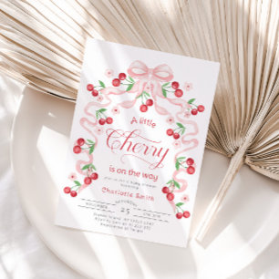 Kleines Kirschmädchen rosa Schleife Baby Shower Einladung