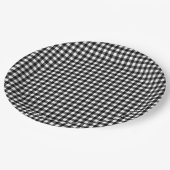 Kleines Klassisches Gingham-Karo Karomuster Schwar Pappteller (Schrägansicht)