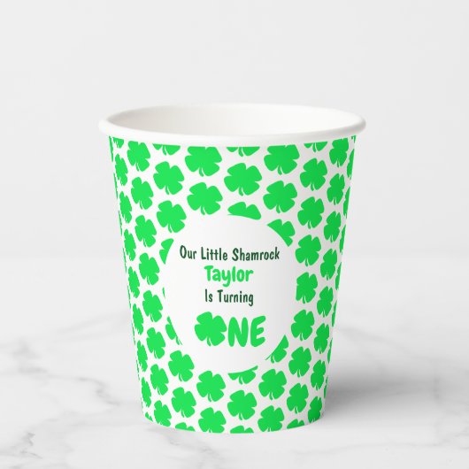 Kleines Kleeblatt 1. Geburtstag Pappbecher (Vorderseite)