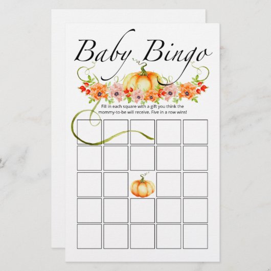 Kleines Kürbiskuchen-Bingospiel (Vorne/Hinten)