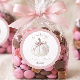 Kleines Kürbismädchen Baby Shower Rosa Schleife Runder Aufkleber