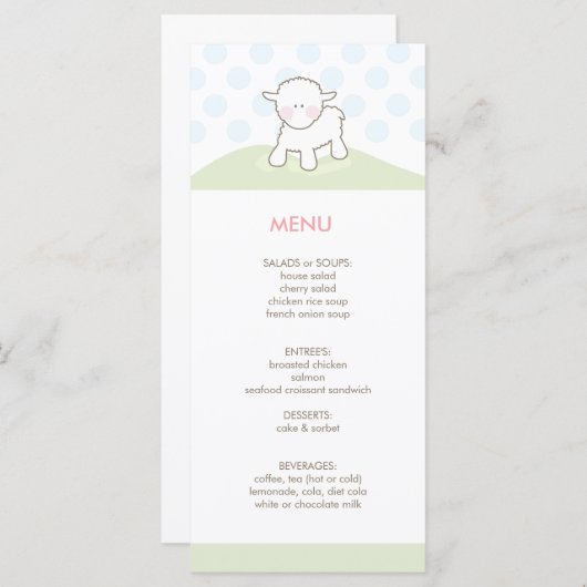 Kleines Lamm-Babyparty-Menü Menükarte (Vorne/Hinten)
