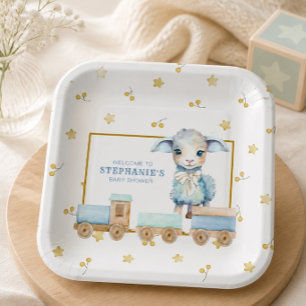 Kleines Lamm Blaue Babyparty-Papierplatten Pappteller