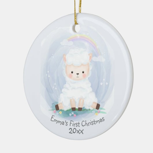Kleines Lamm für die ersten Weihnachten des Babys Keramik Ornament (Links)
