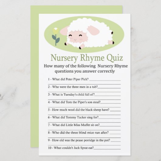 Kleines Lamm-Kinderzimmer Rhyme Quiz Babyduschensp (Vorne/Hinten)
