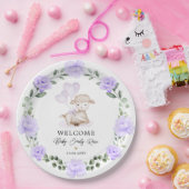 Kleines Lamm Lila Blumengrün Begrüßungskind Pappteller (Party)