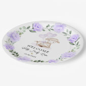 Kleines Lamm Lila Blumengrün Begrüßungskind Pappteller (Schrägansicht)