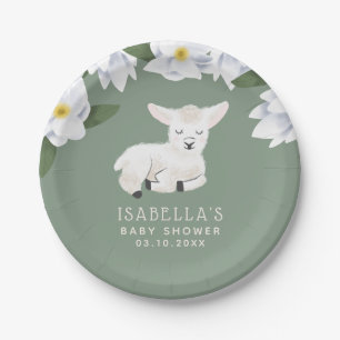 Kleines Lamm Magnolia Blume Babydusche Pappteller