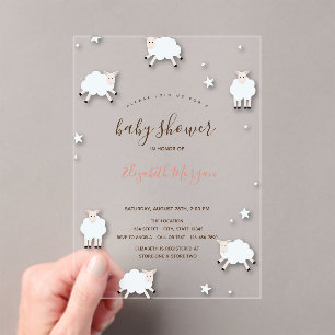 Kleines Lamm Schäfchen Wolken Sterne Baby Shower Acryleinladungen