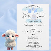 Kleines Lamm steigt hoch in jungen blauen Balloons Einladung