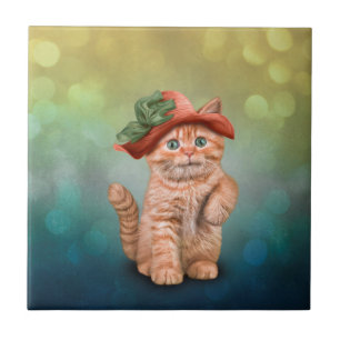 Kleines lustiges gestreiftes Kätzchen in einem Fliese