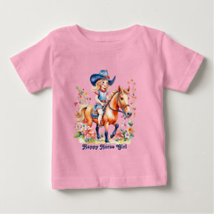 Kleines Mädchen am Pferd mit Blume Happy Horse Gir Baby T-shirt