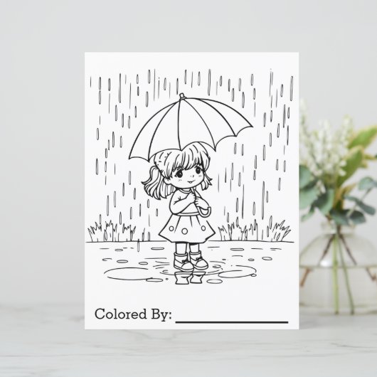 Kleines Mädchen am Regentag | Farbseite (Stehend Vorderseite)