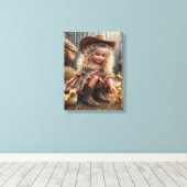 Kleines Mädchen auf dem Bauernhof gestreiften Lein Leinwanddruck (Insitu (Holzboden))