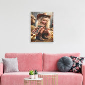 Kleines Mädchen auf dem Bauernhof gestreiften Lein Leinwanddruck (Insitu (Wohnzimmer))