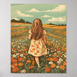 Kleines Mädchen auf dem Gebiet der Blume Poster