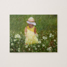 Kleines Mädchen auf dem Gebiet der Blume Puzzle
