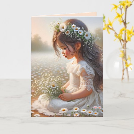 Kleines Mädchen auf dem Platz in Daisy Karte (Gelbe Blume)