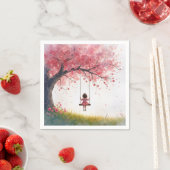 Kleines Mädchen auf einem Kirschbaumschwung Serviette (Beispiel)