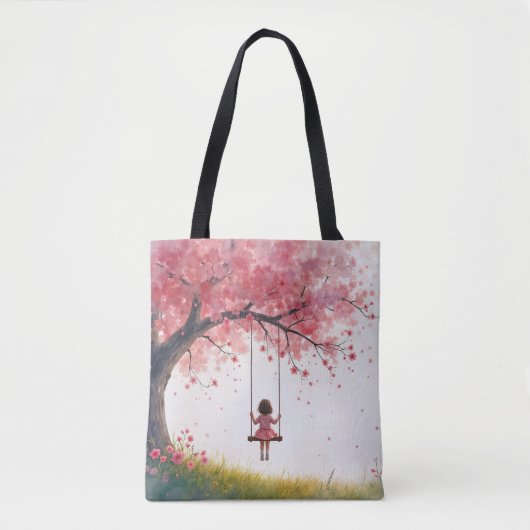 Kleines Mädchen auf einem Kirschbaumschwung Tasche (Vorderseite)