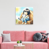 Kleines Mädchen auf Hay Bale Leinwanddruck (Insitu (Wohnzimmer))