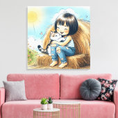 Kleines Mädchen auf Hay Bale Leinwanddruck (Insitu (Wohnzimmer))