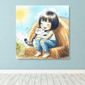 Kleines Mädchen auf Hay Bale Leinwanddruck (Insitu (Holzboden))