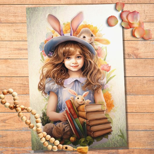 Kleines Mädchen auf Osterpapier 4 Decoupage Seidenpapier