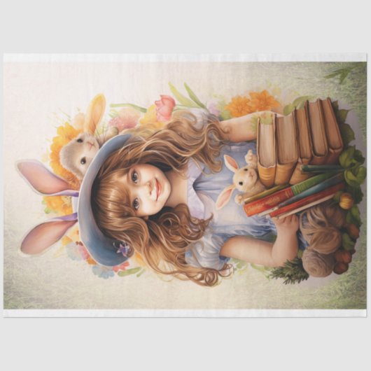 Kleines Mädchen auf Osterpapier 4 Decoupage Seidenpapier (Vorderseite)