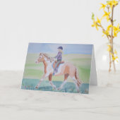Kleines Mädchen auf Pony Karte (Gelbe Blume)