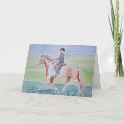 Kleines Mädchen auf Pony Karte (Vorderseite)