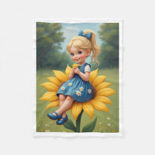 Kleines Mädchen auf Sonnenblumen-Decke Fleecedecke