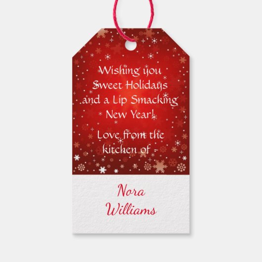 Kleines Mädchen backt Weihnachtskekse Geschenkanhänger (Rückseite)