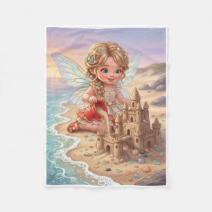 Kleines Mädchen baut Sandburg auf Strand Fleece Bl