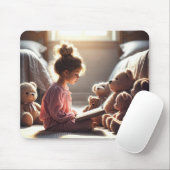 Kleines Mädchen beim Lesen von Teddybären Mousepad (Mit Mouse)