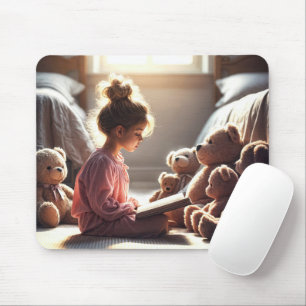 Kleines Mädchen beim Lesen von Teddybären Mousepad