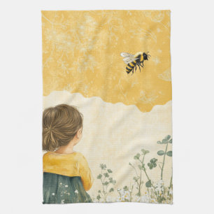 Kleines Mädchen beobachtet eine Hummel Geschirrtuch