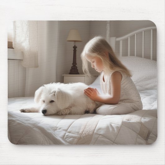 Kleines Mädchen betet mit Hund Mousepad (Vorne)