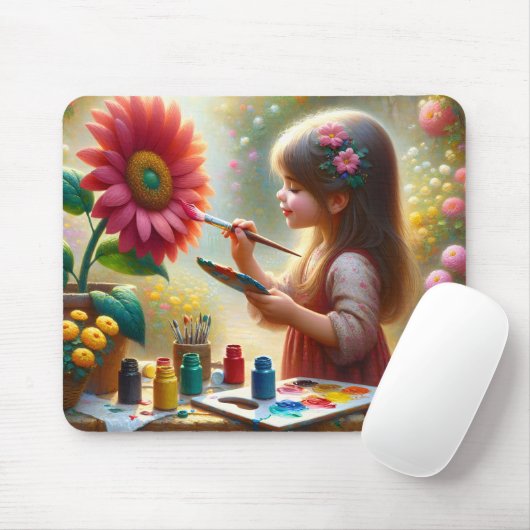 Kleines Mädchen Blume malen Mousepad (Mit Mouse)
