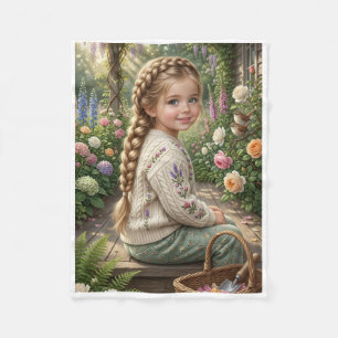 Kleines Mädchen Blumenkorb Wald Frühling Natur Fle Fleecedecke