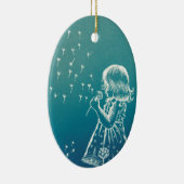 Kleines Mädchen, das auf einem Löwenzahn Keramik Ornament (Rechts)