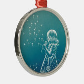 Kleines Mädchen, das auf einem Löwenzahn Ornament Aus Metall (Rechts)